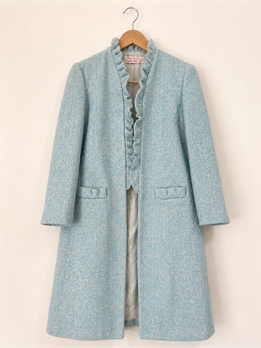 Vintage Lordx Taylor Blue Coat Coat Anne Fogarty Ruffle Front 1960s